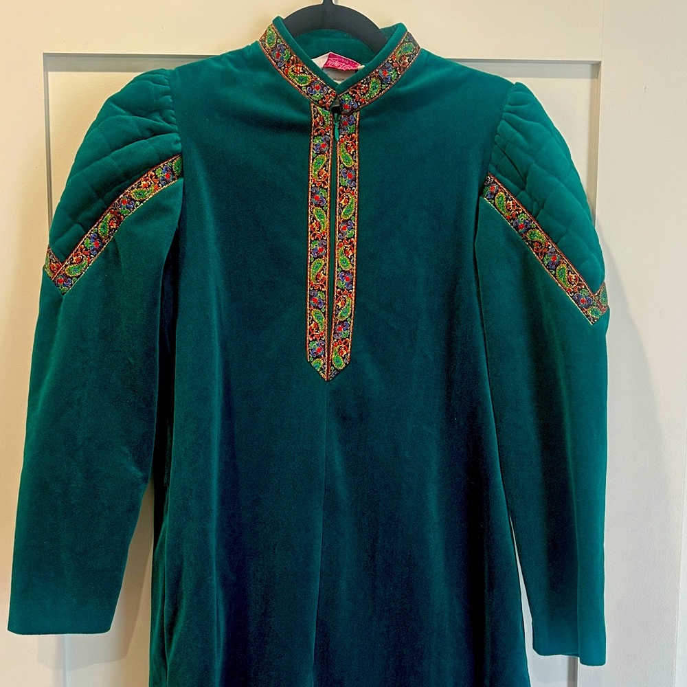 Vintage Evelyn Pearson Green Velvet Velvet Velour Housecoat Dress Nightgown XS